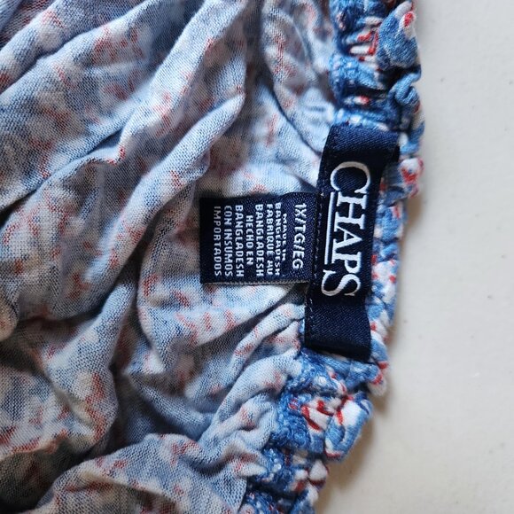 Chaps Floral Print Blouse 1X Blue with Red & White Flowers Flowy Sleeves - Picture 2 of 4